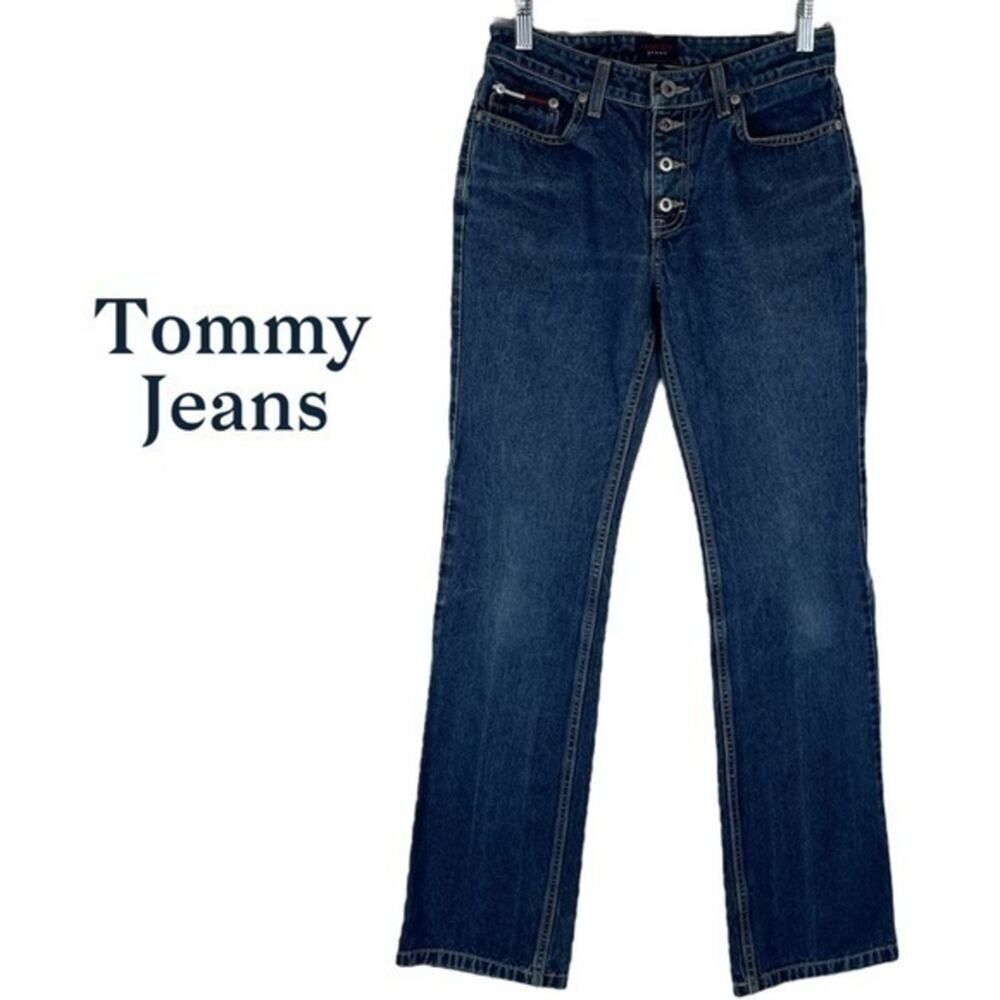 Tommy Jeans Blue Cotton Button Fly Straight Leg Jeans Size 5 Bohemian Festival